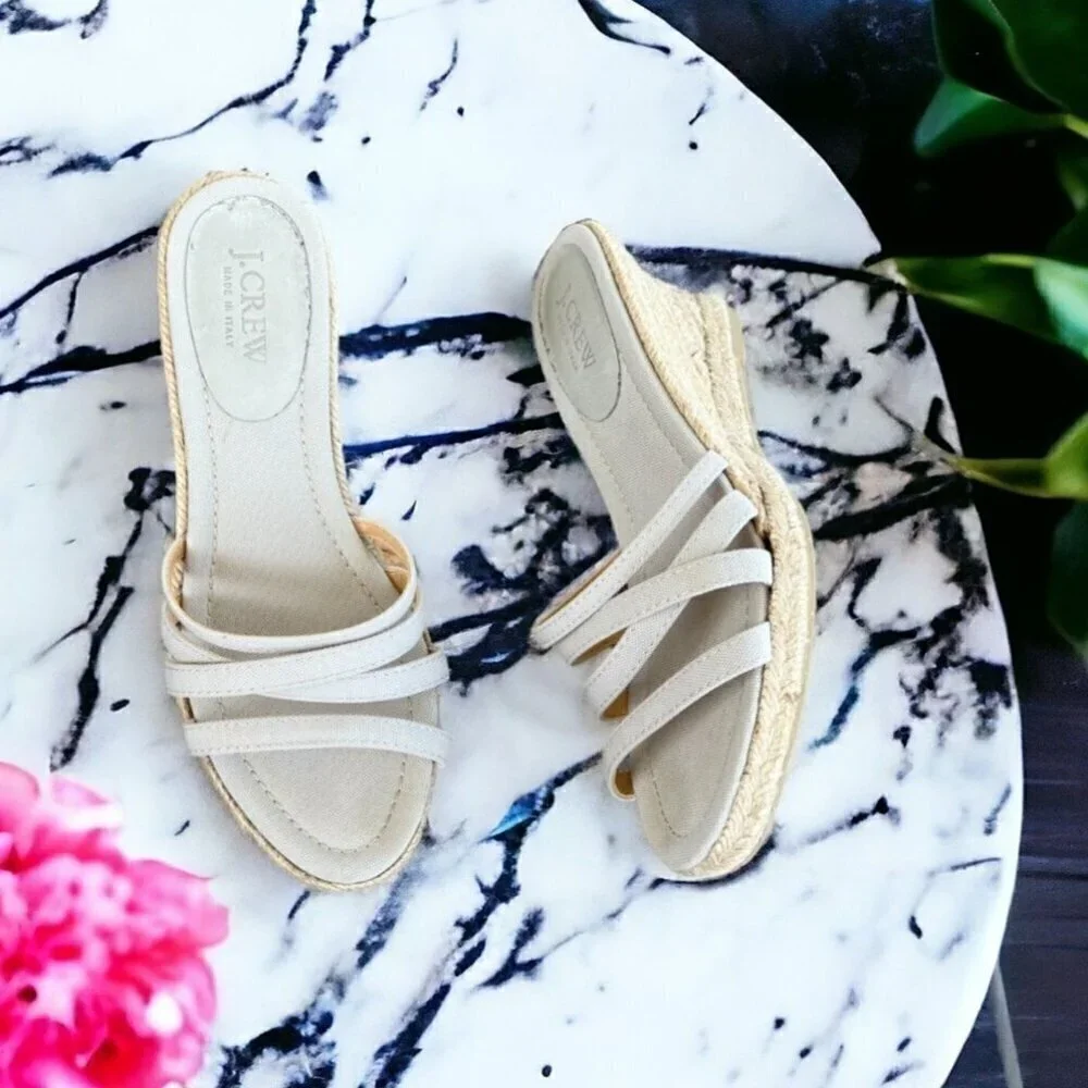 J.Crew NWOT Strappy Espadrille Wedge Sandals Size 7 Light Gray